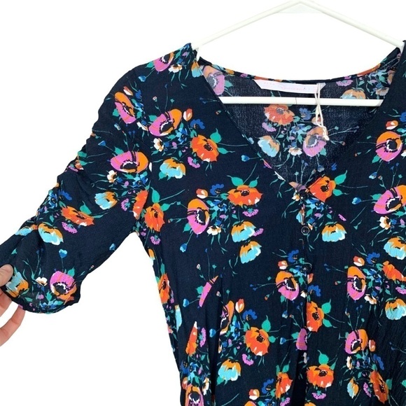 Zara Trafaluc Floral Ruched Sleeve Baby Doll Top Size Extra Small - Picture 7 of 15